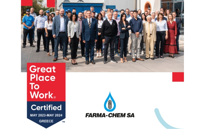 Πιστοποίηση Great Place to Work® για τη FARMA-CHEM SA - Επιβράβευση από το προσωπικό, για το Εξαιρετικό Περιβάλλον Εργασία